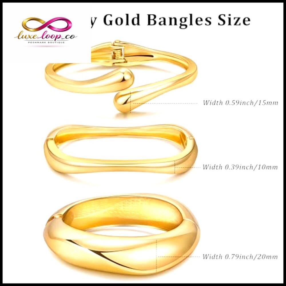 Chunky Statement Bangle Bracelets Stack Gold Plat… - image 5